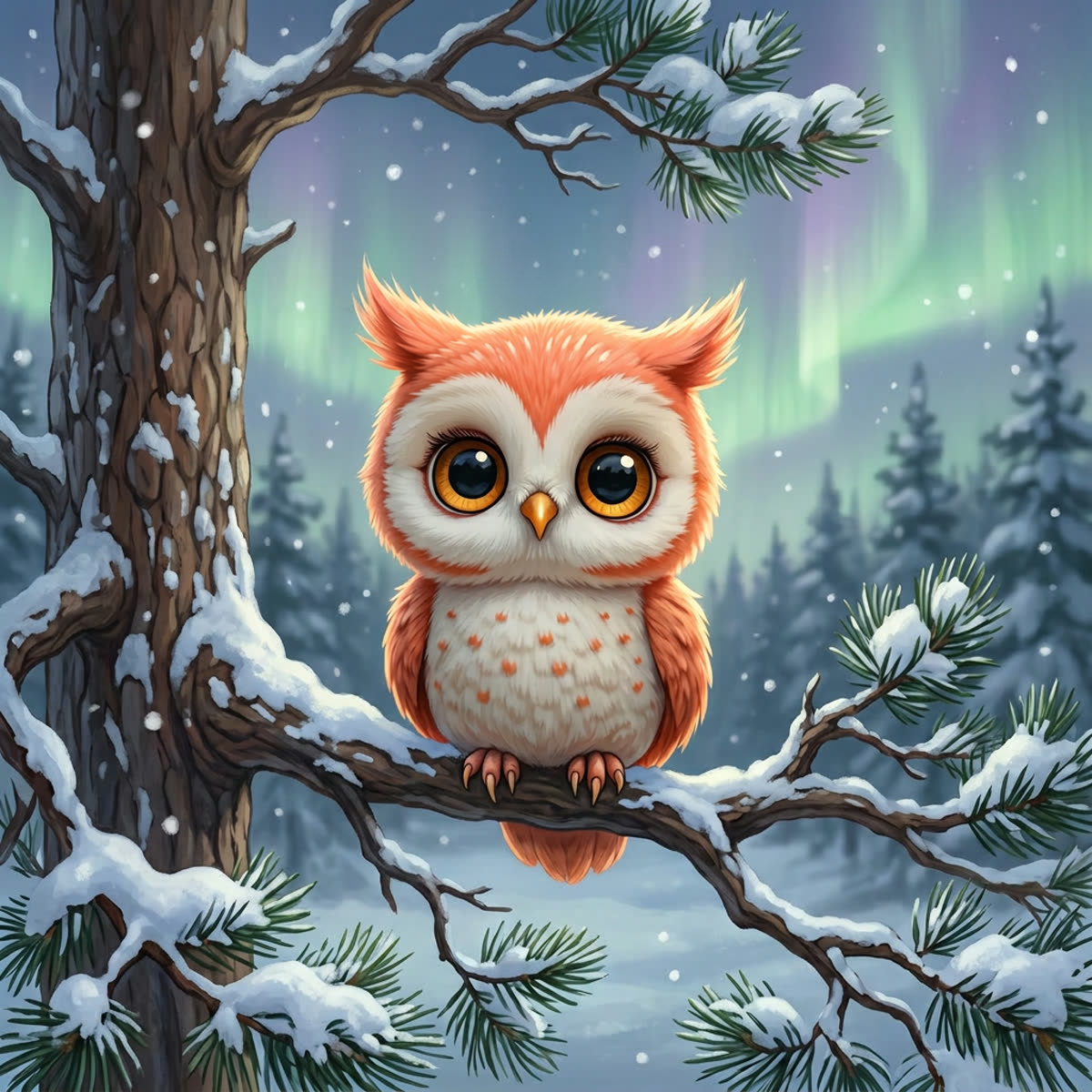 Rosie Owl, illustrated in the Aurora Forest style